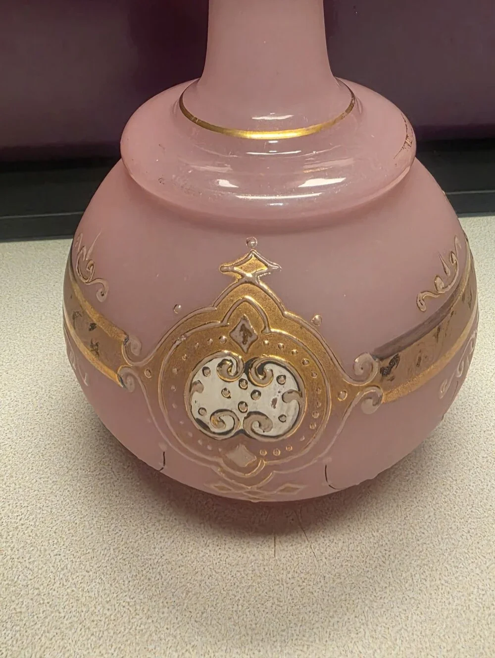 Antique Pink Opaline Glass Decanter. Genie Bottle